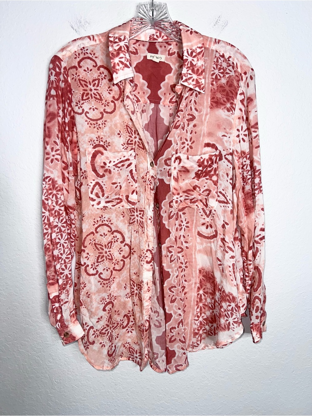 Anthropologie Pilcro Romy Relaxed Button Down Shirt Womens Small Boho Coral Y